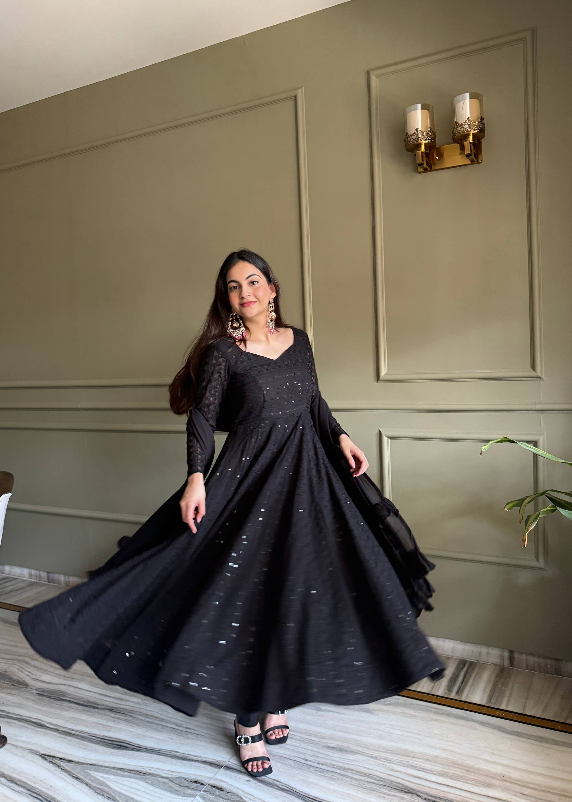 High-Volume Flared Chikankari Kurta with Statement Ruffled Dupatta
