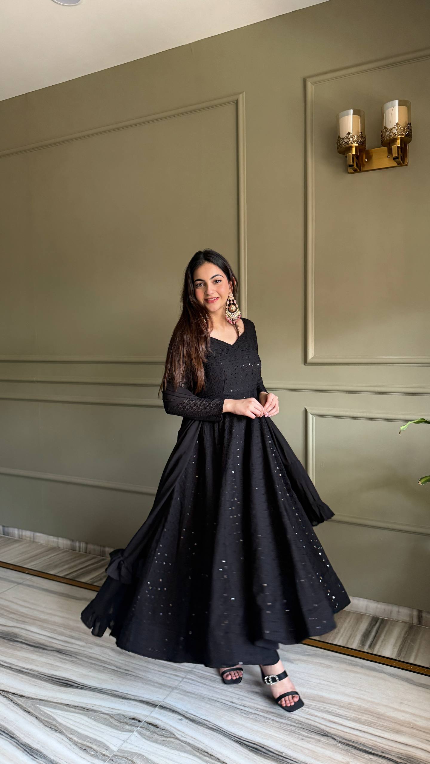 High-Volume Flared Chikankari Kurta with Statement Ruffled Dupatta