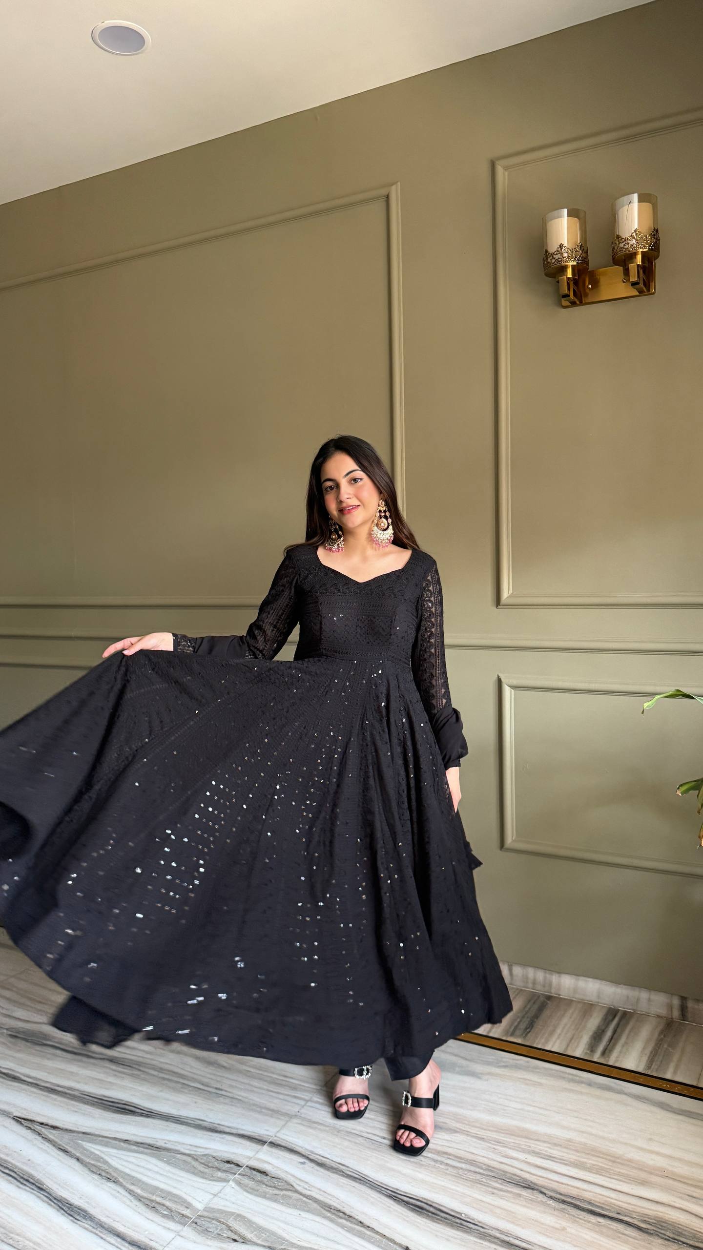 High-Volume Flared Chikankari Kurta with Statement Ruffled Dupatta