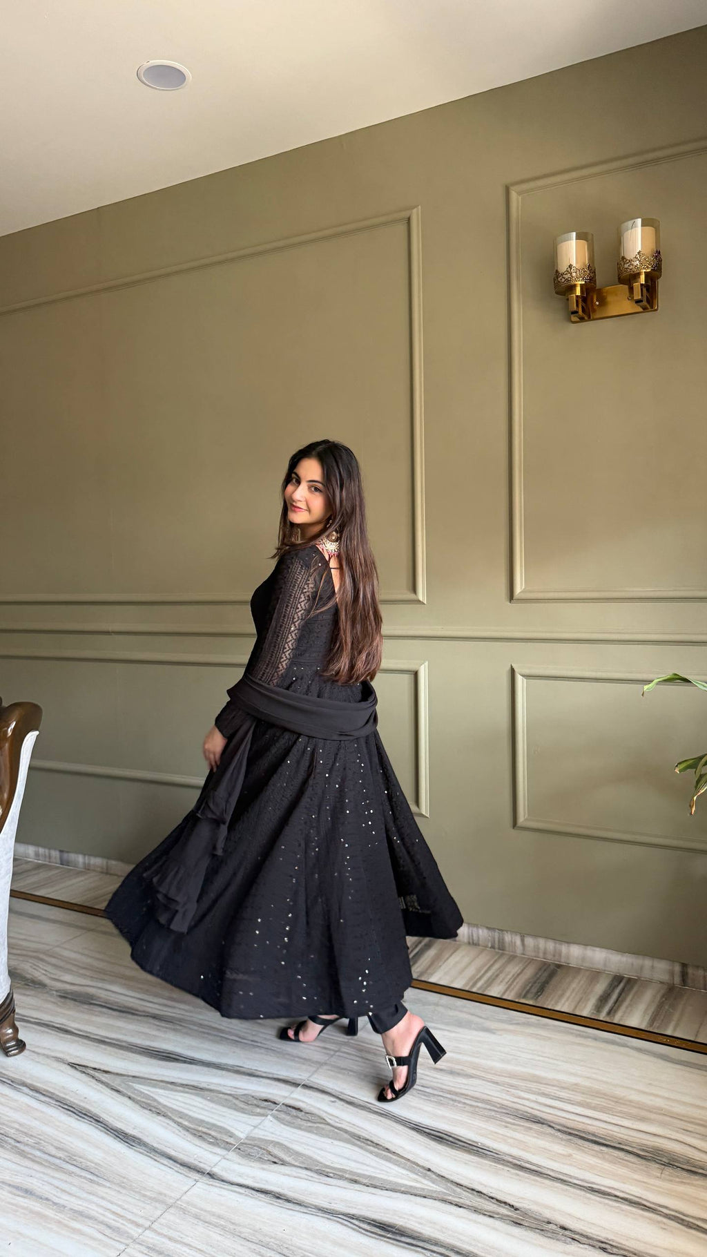High-Volume Flared Chikankari Kurta with Statement Ruffled Dupatta