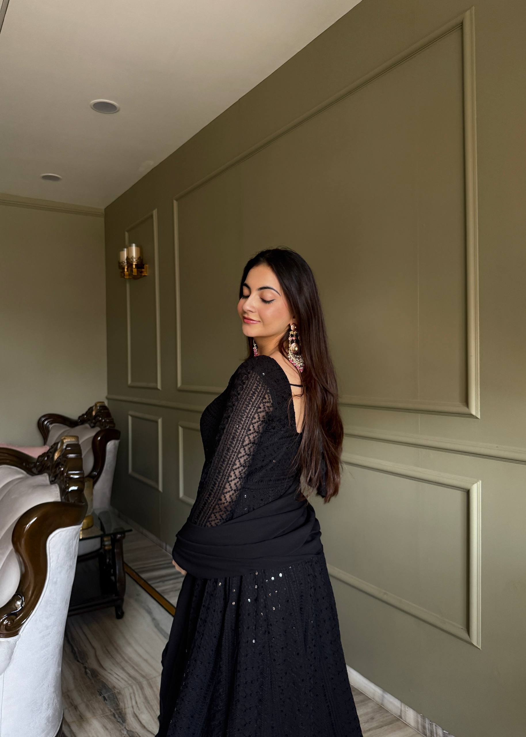 High-Volume Flared Chikankari Kurta with Statement Ruffled Dupatta