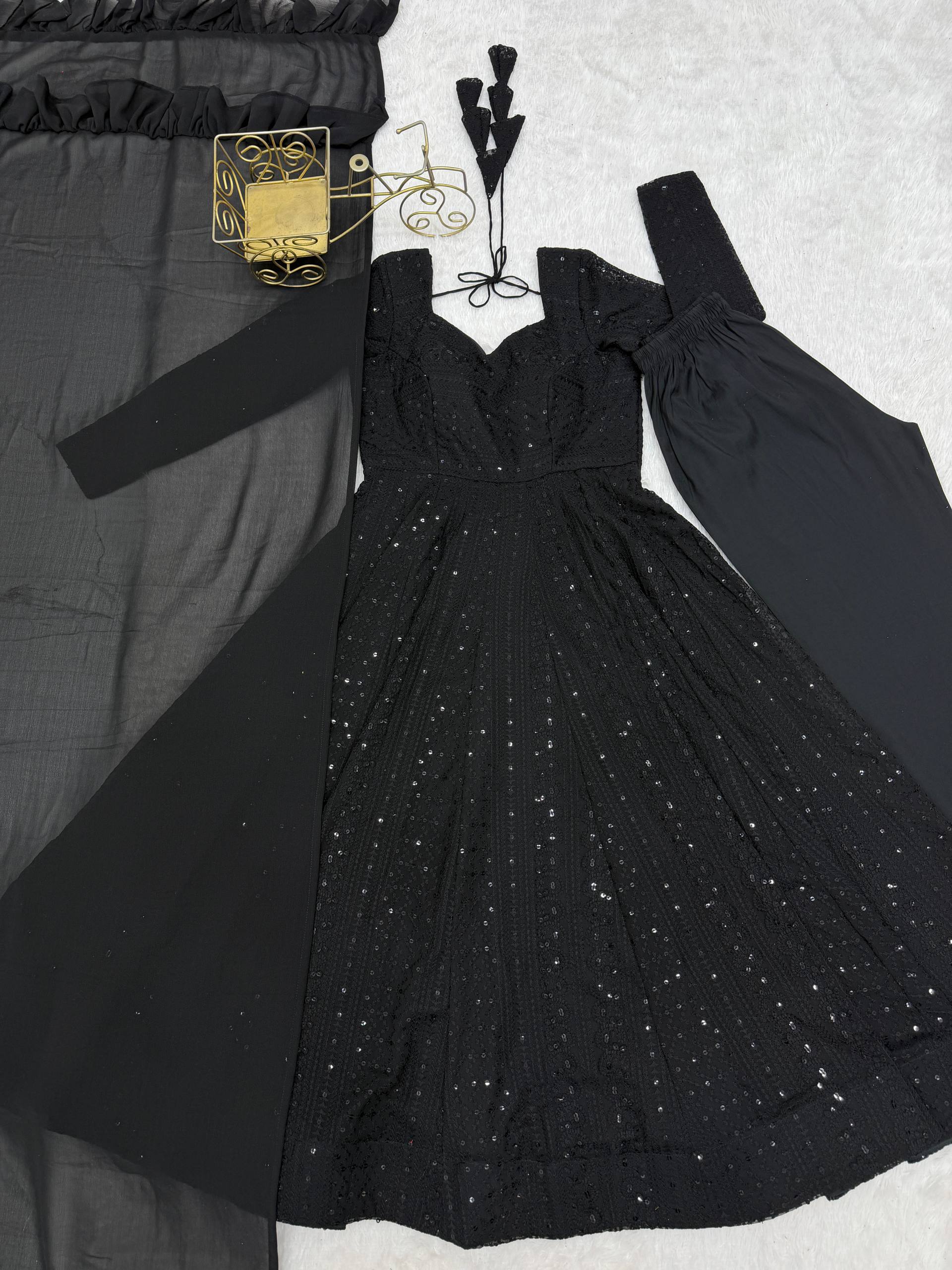High-Volume Flared Chikankari Kurta with Statement Ruffled Dupatta