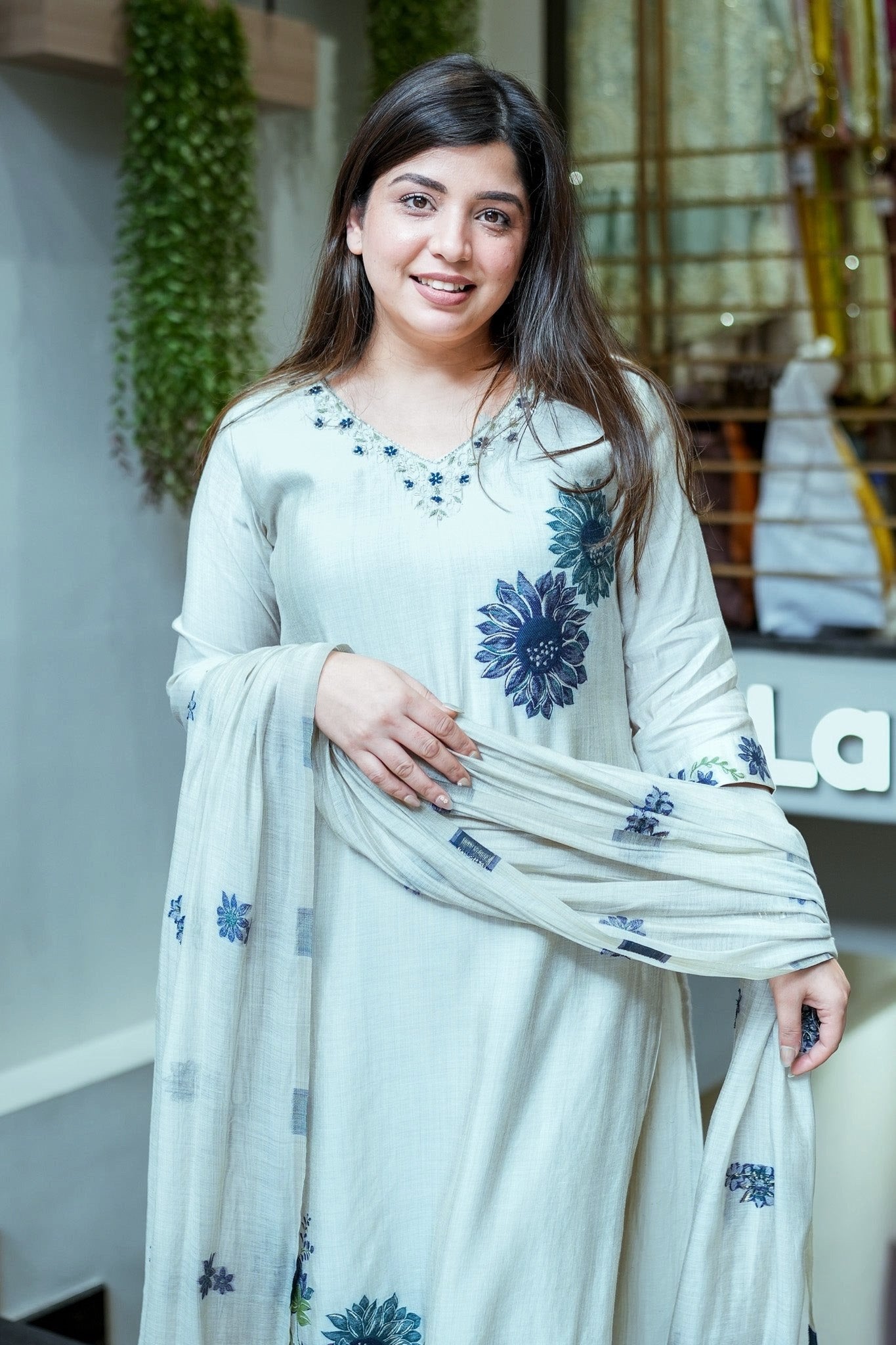 Premium Pure Linen Floral Suit Set for Women