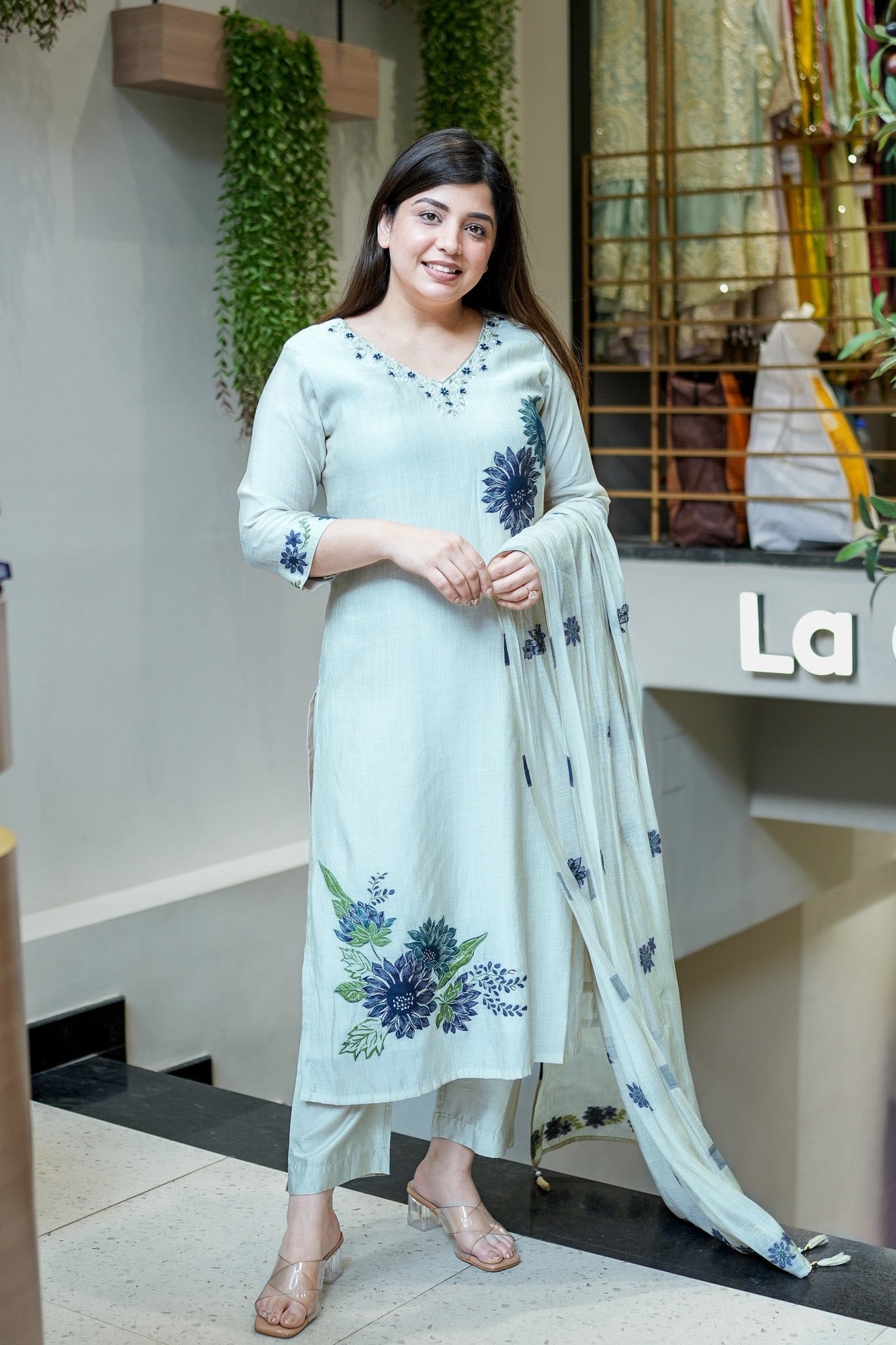 Premium Pure Linen Floral Suit Set for Women