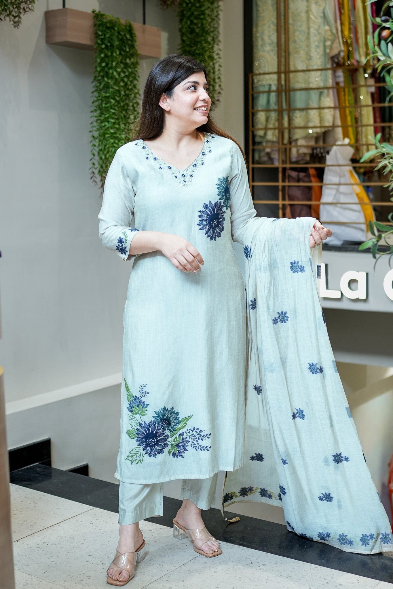 Premium Pure Linen Floral Suit Set for Women