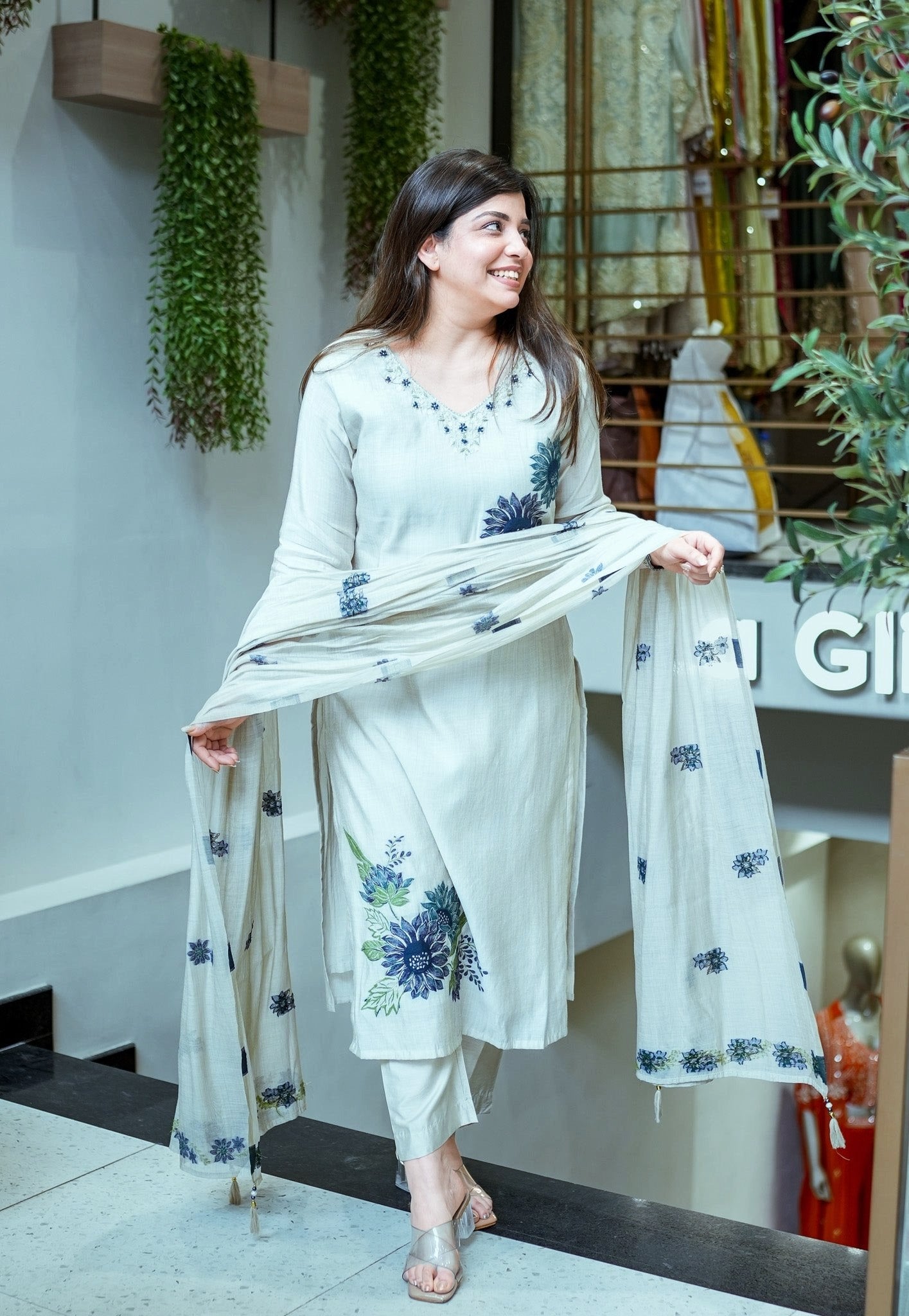 Premium Pure Linen Floral Suit Set for Women