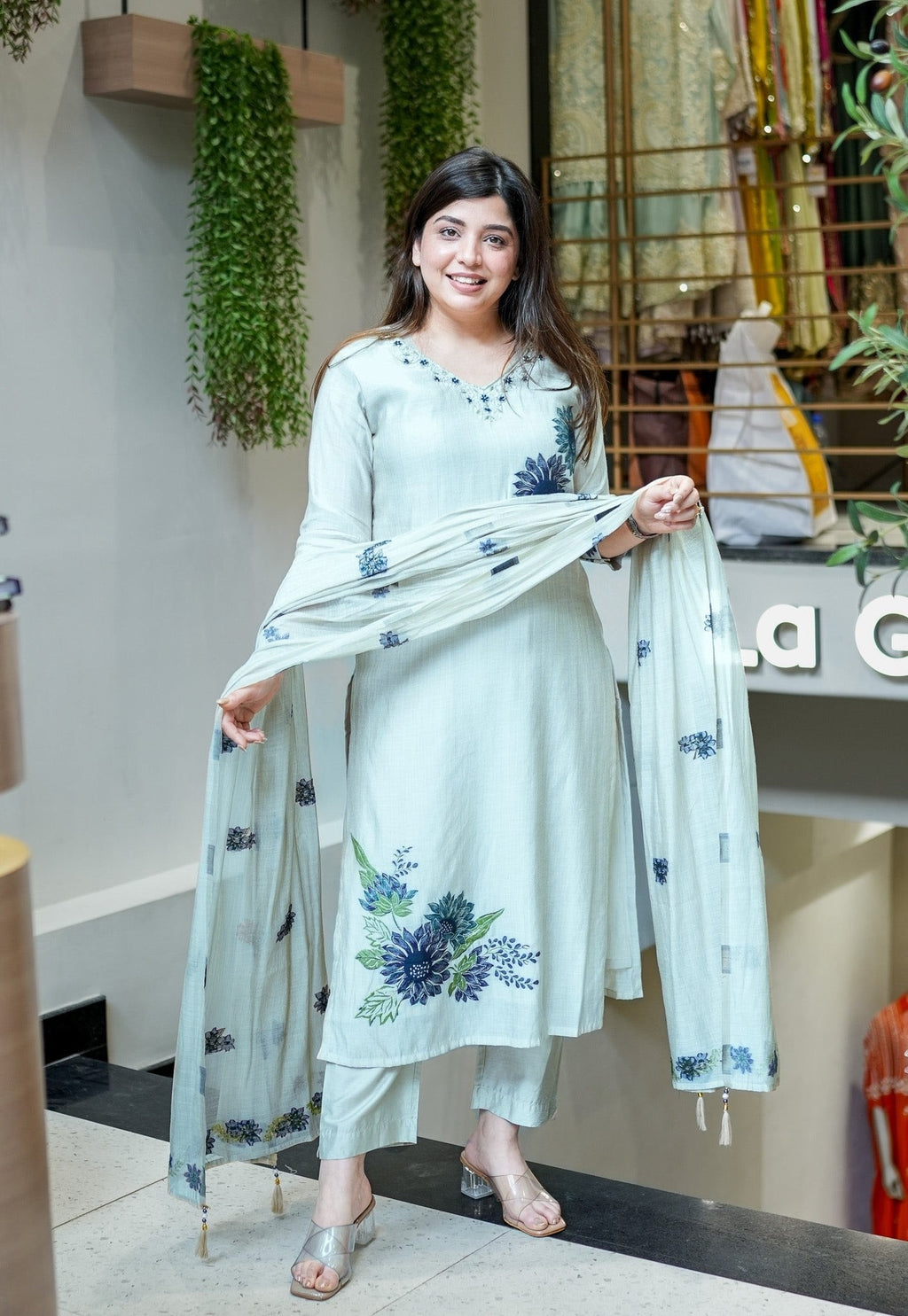 Premium Pure Linen Floral Suit Set for Women