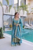 Teal Blue Embroidered Anarkali Set with Dupatta