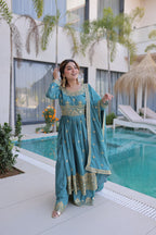 Teal Blue Embroidered Anarkali Set with Dupatta
