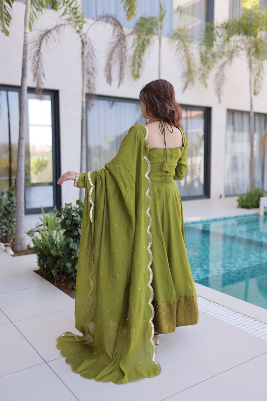 Olive Royale Anarkali Set with Embellished Dupatta