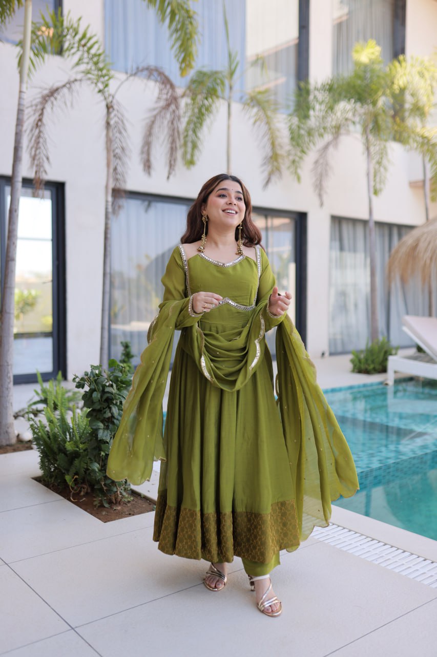 Olive Royale Anarkali Set with Embellished Dupatta