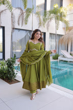 Olive Royale Anarkali Set with Embellished Dupatta