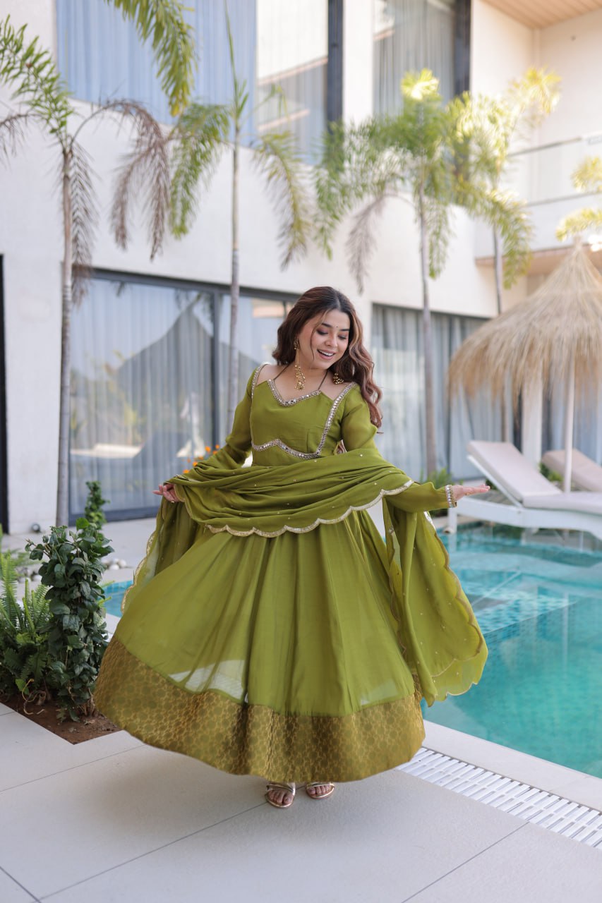 Olive Royale Anarkali Set with Embellished Dupatta