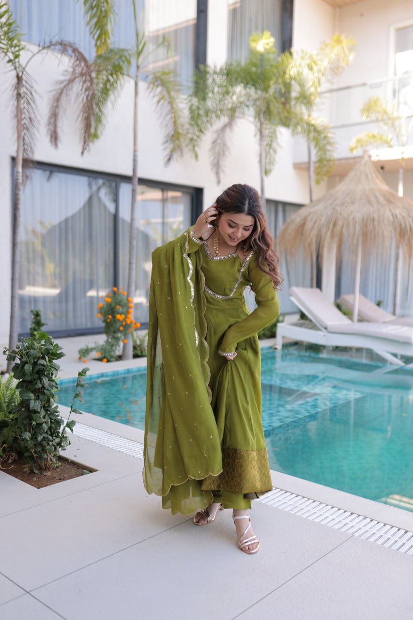 Olive Royale Anarkali Set with Embellished Dupatta