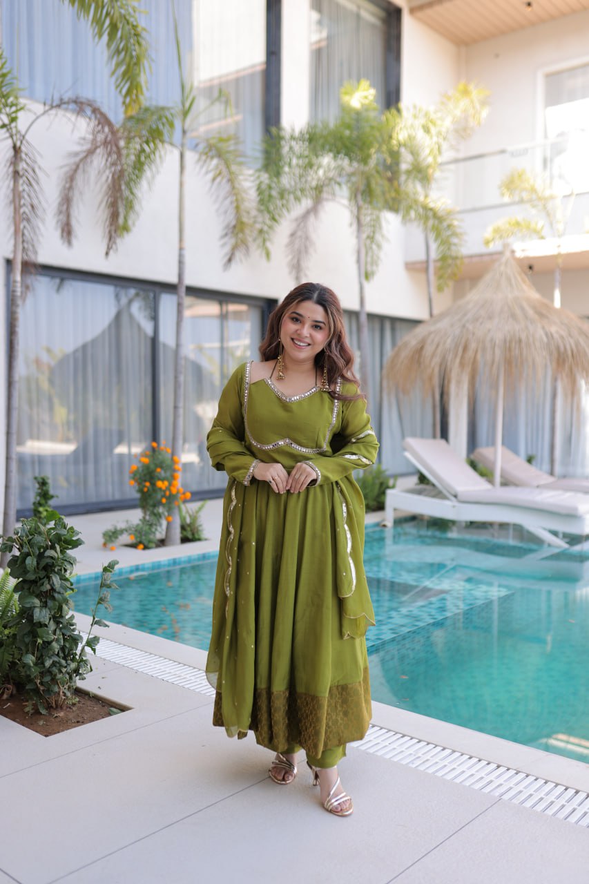 Olive Royale Anarkali Set with Embellished Dupatta