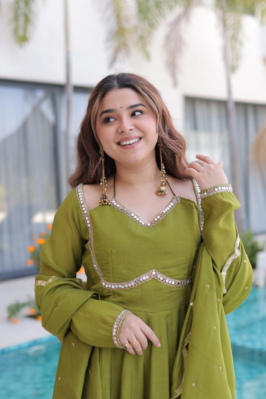 Olive Royale Anarkali Set with Embellished Dupatta