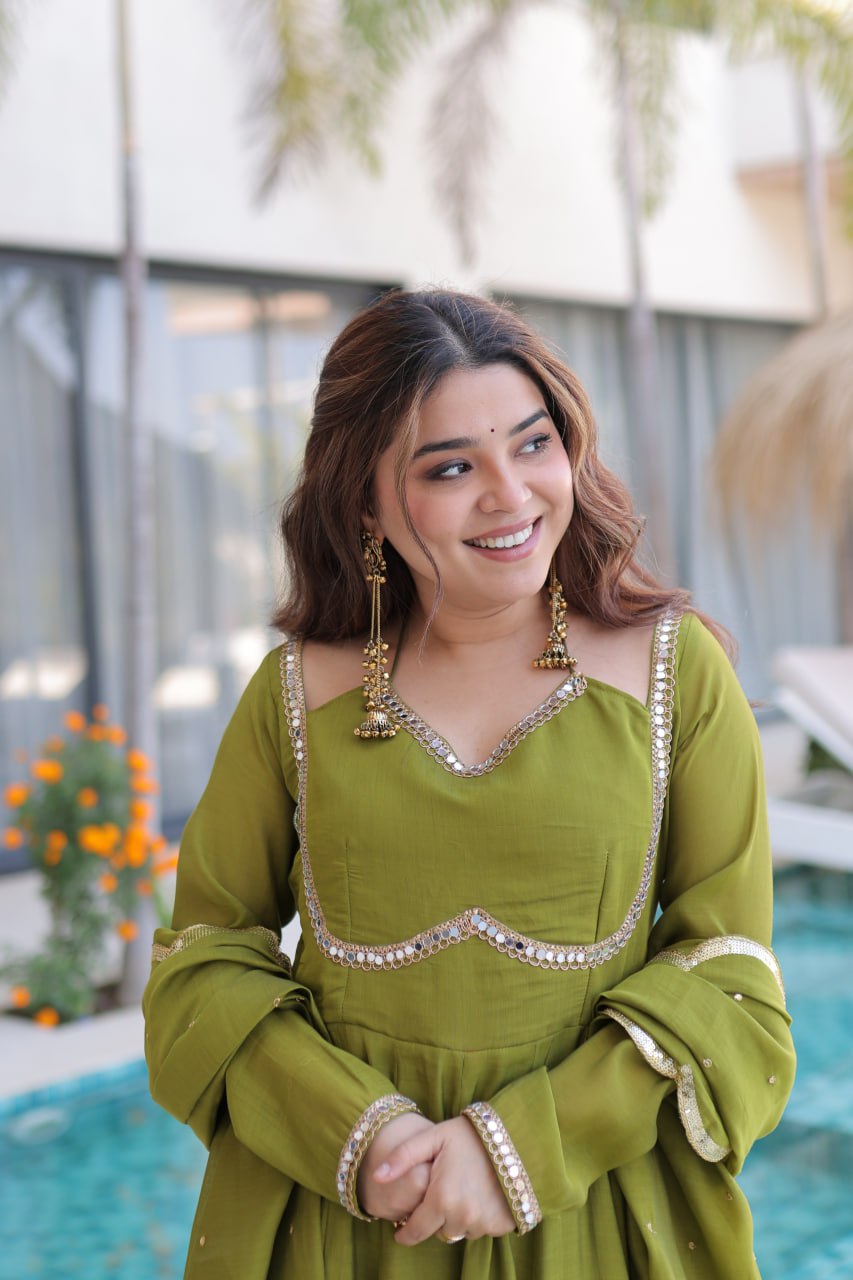 Olive Royale Anarkali Set with Embellished Dupatta