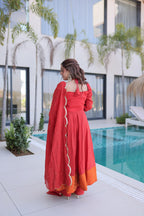 Beautiful Ruby Red Anarkali Gown with Elegant Dupatta