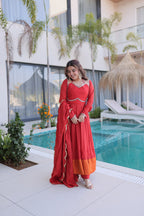 Beautiful Ruby Red Anarkali Gown with Elegant Dupatta