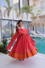 Beautiful Ruby Red Anarkali Gown with Elegant Dupatta