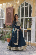 Elegant Blue Heavy Embroidered Anarkali Gown with Dupatta