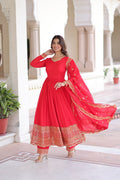 Elegant Red Anarkali Set with Embroidered Borders