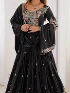 Designer Black Natural Crepe Silk Embroidered Lehenga Choli