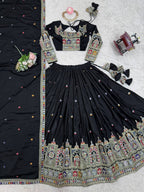 Designer Black Natural Crepe Silk Embroidered Lehenga Choli
