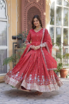 Royal Mehroon Grace Embroidered Flared Gown with Dupatta