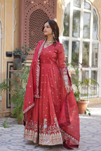 Royal Mehroon Grace Embroidered Flared Gown with Dupatta
