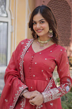 Royal Mehroon Grace Embroidered Flared Gown with Dupatta