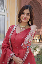 Royal Mehroon Grace Embroidered Flared Gown with Dupatta