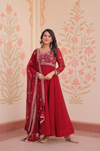 Royal Maroon Ethnic Gown with Designer Dupatta