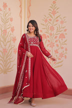 Royal Maroon Ethnic Gown with Designer Dupatta