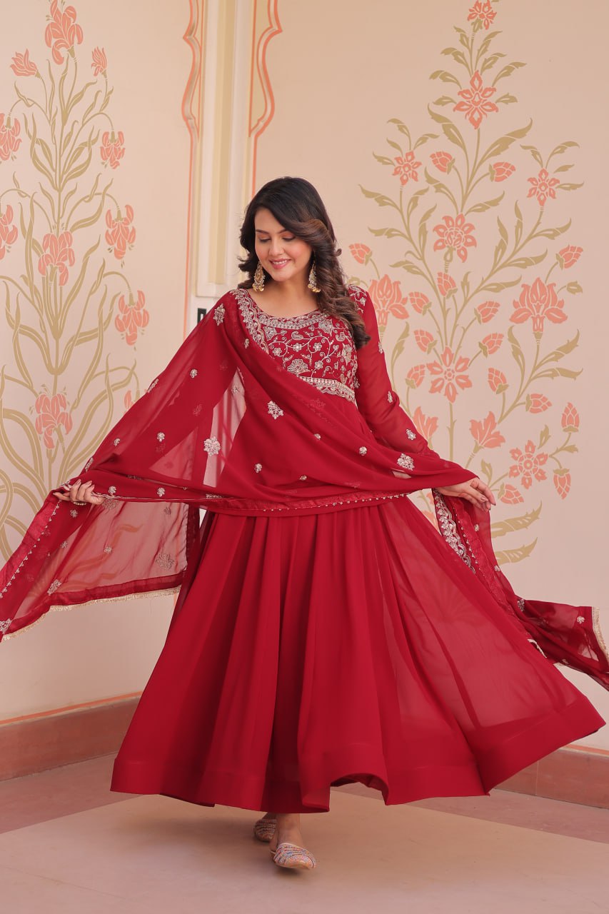 Royal Maroon Ethnic Gown with Designer Dupatta