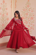 Royal Maroon Ethnic Gown with Designer Dupatta