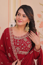 Royal Maroon Ethnic Gown with Designer Dupatta