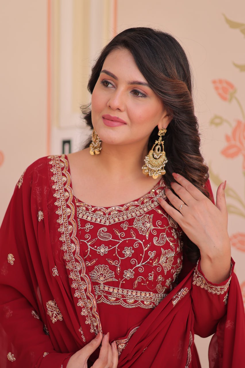 Royal Maroon Ethnic Gown with Designer Dupatta