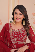Royal Maroon Ethnic Gown with Designer Dupatta