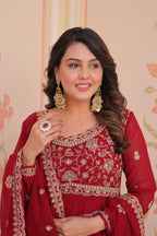 Royal Maroon Ethnic Gown with Designer Dupatta