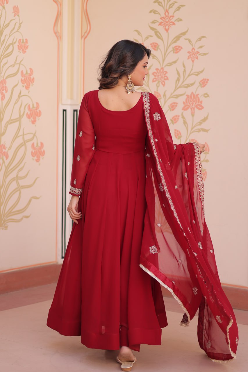 Royal Maroon Ethnic Gown with Designer Dupatta