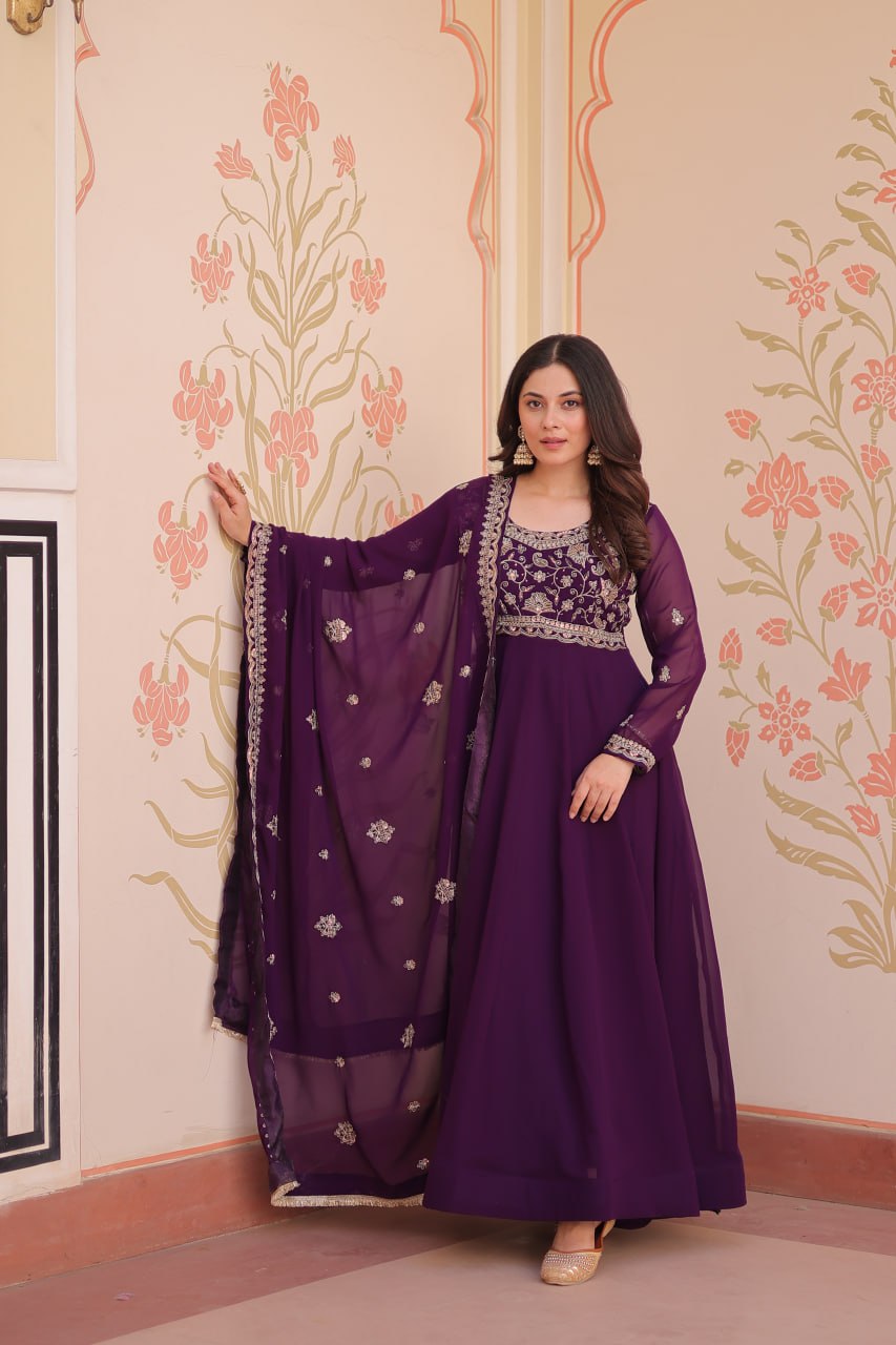 Royal Purple Anarkali Gown with Designer Dupatta