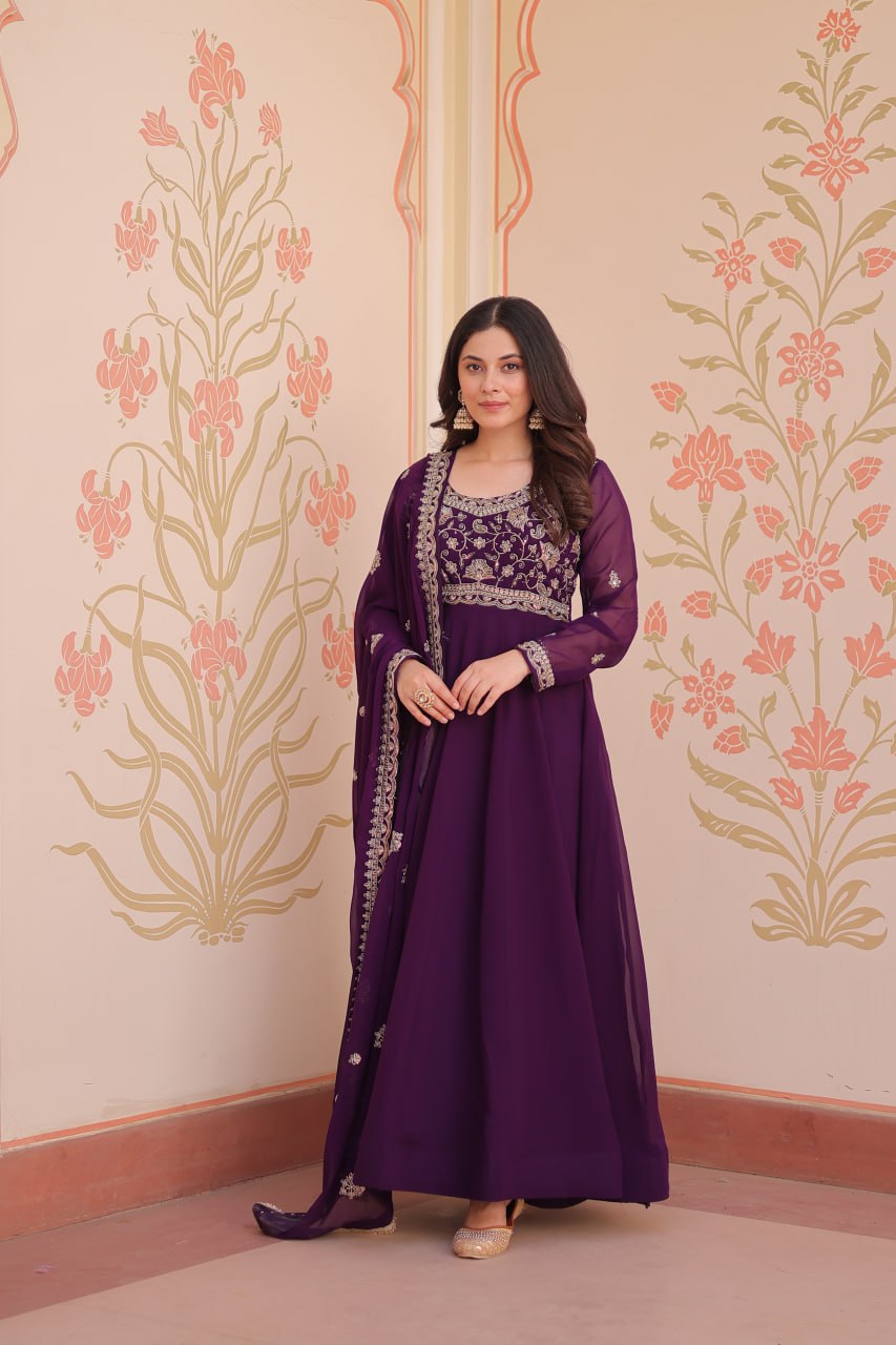 Royal Purple Anarkali Gown with Designer Dupatta