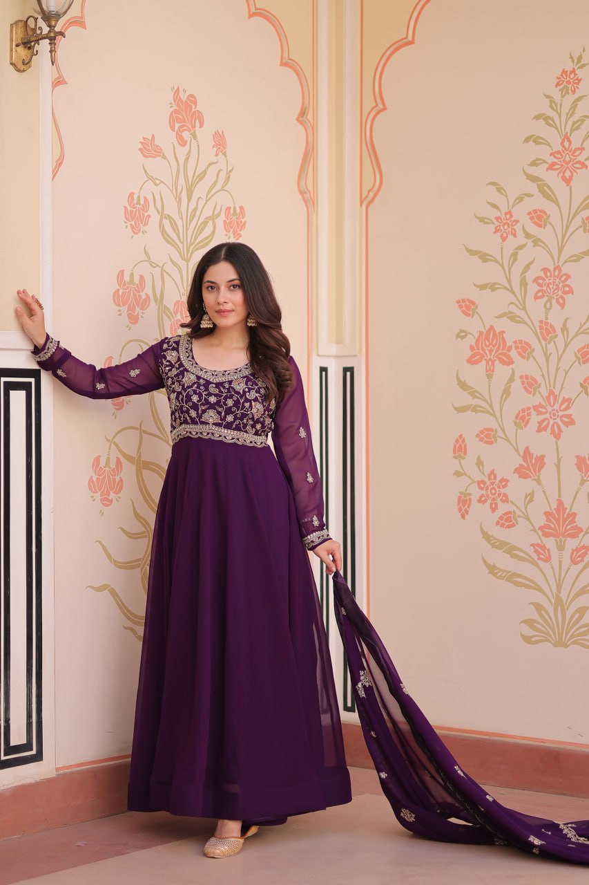 Royal Purple Anarkali Gown with Designer Dupatta