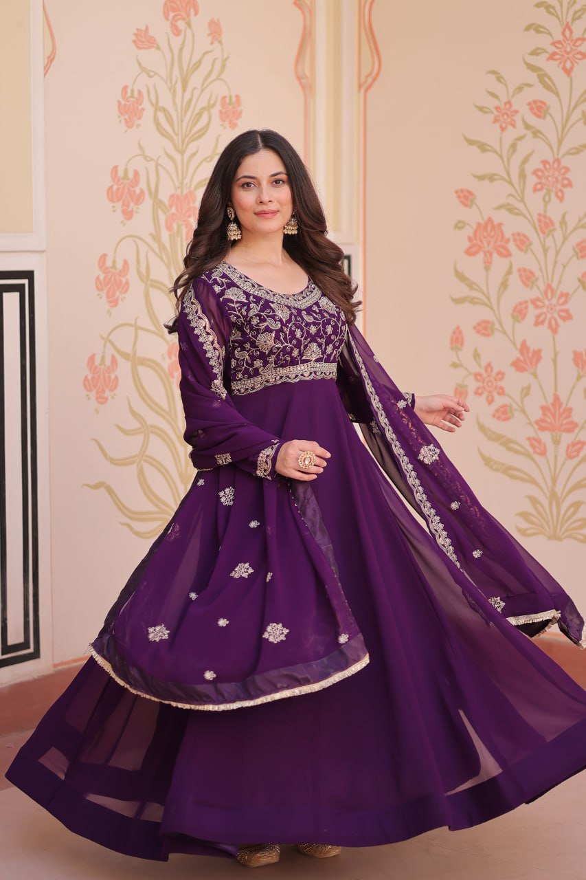 Royal Purple Anarkali Gown with Designer Dupatta