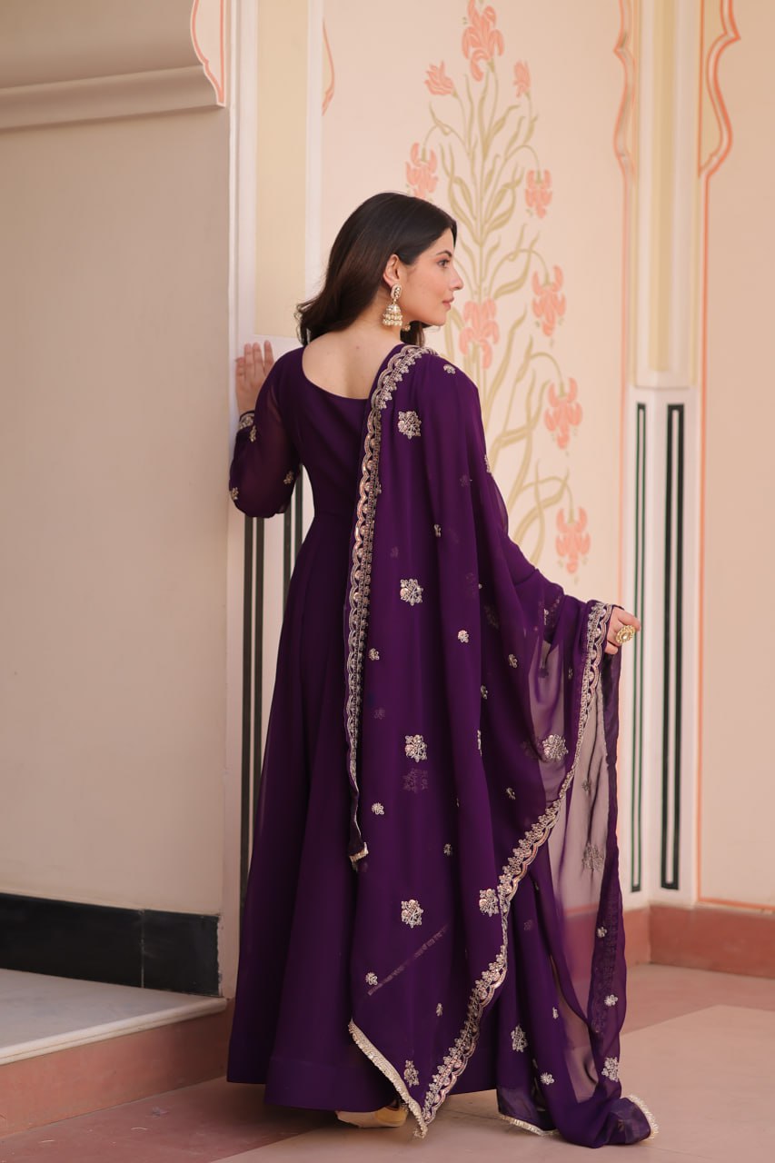 Royal Purple Anarkali Gown with Designer Dupatta