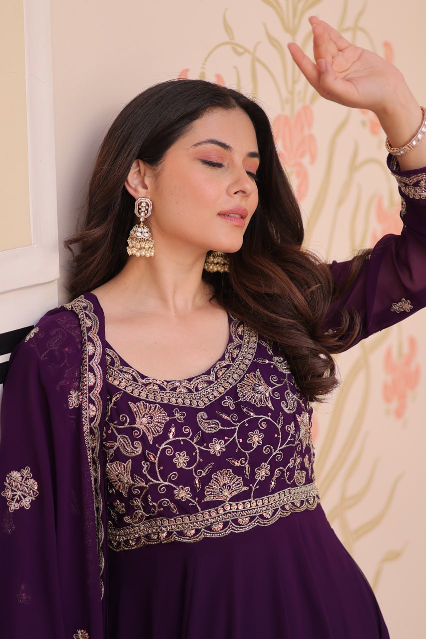 Royal Purple Anarkali Gown with Designer Dupatta