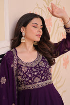 Royal Purple Anarkali Gown with Designer Dupatta