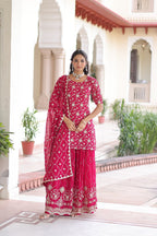 Elegant rani pink embroidered sharara set