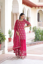 Elegant rani pink embroidered sharara set
